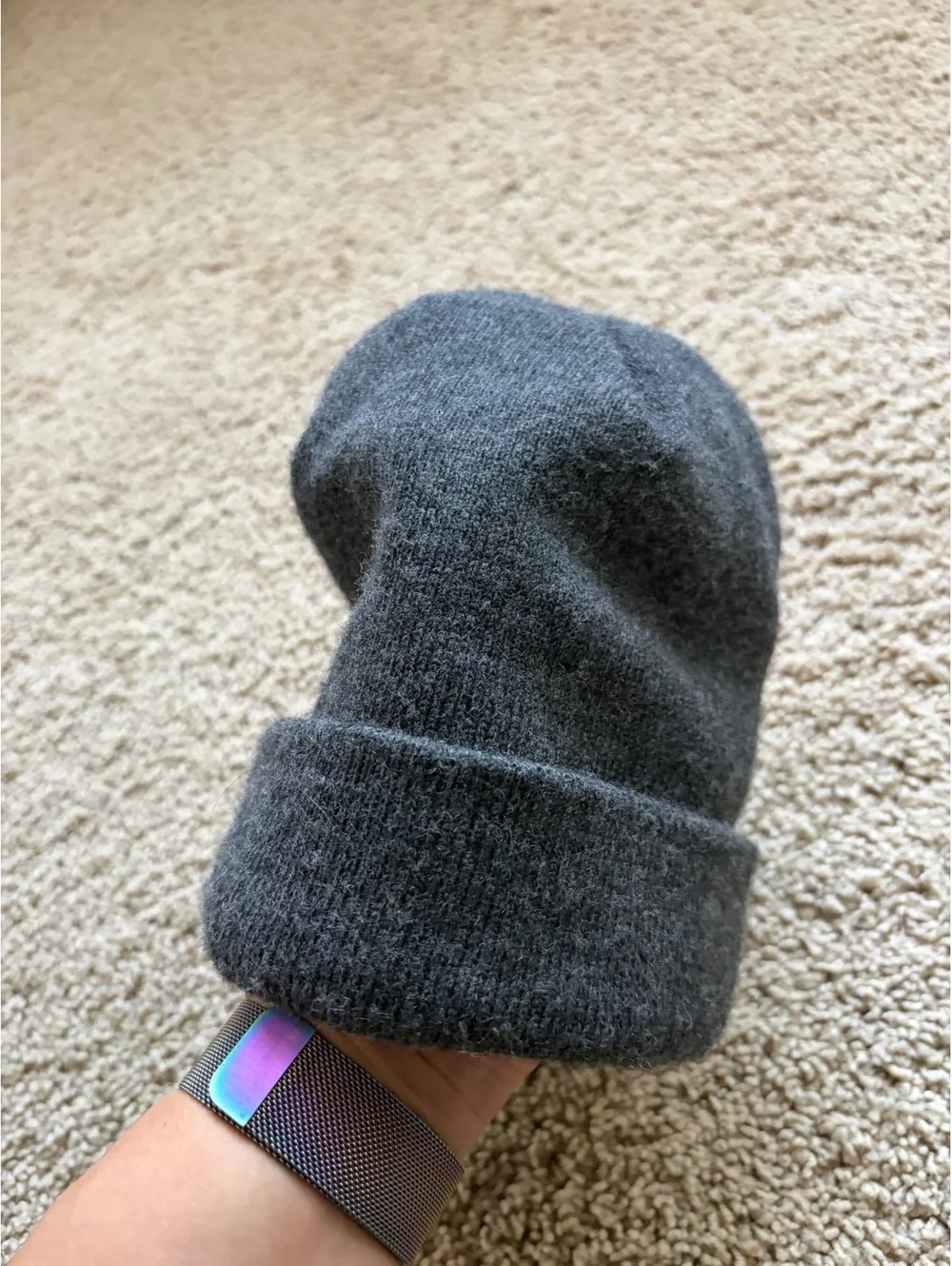 Youth Carhartt Acrylic Watch Hat A18 heathered grey square logo patch front cuff
